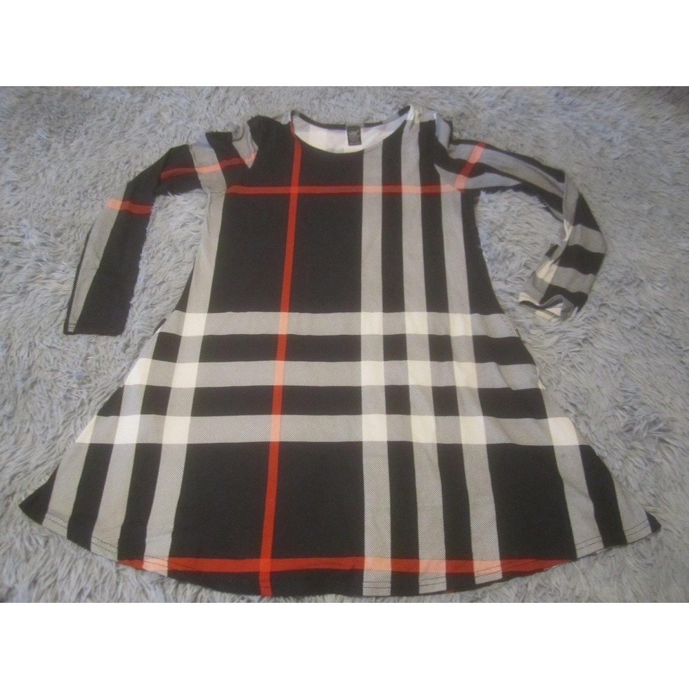 Lildy Shirt Womens S/M Black Plaid Long Sleeve Swing Tunic Top Stretch